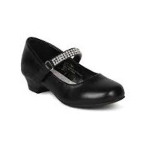 Toddler/Little Girl/Big Girl Round Toe Rhinestone Strap Kiddie Heel Pump - Black